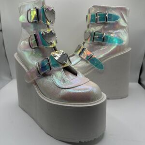 NY DEMONIA Swing 105 White Pearl Colorful Effects Ankle Boot 9" Platform